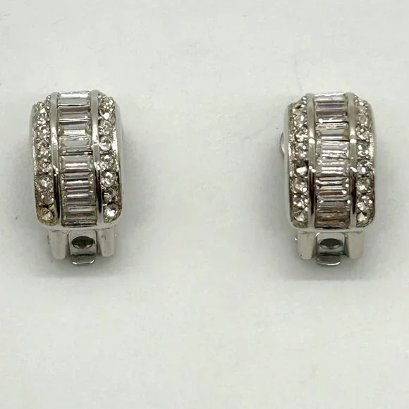 Christian Dior Vintage Clip-On Earrings With Rhinestones & Silver-Tone Metal - Picture 15 of 16